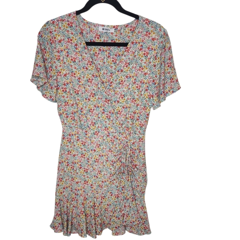 BB Dakota Women's Flower-On Yellow/Orange Ditsy Floral Wrap Sundress Size 2